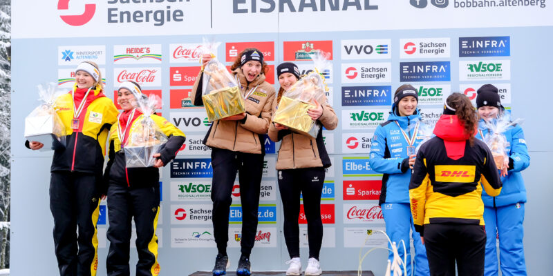 41. FIL Junior World Championships Luge / Junioren Weltmeisterschaften Rodeln am 31.01.2026.auf der Bobbahn Altenberg / Sachsen Energie Eiskanal. Siegerehrung. Foto: Arvid Müller